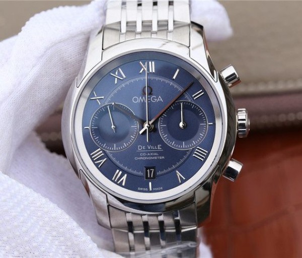 Omega OMF De Ville Chronograph 42mm Blue Dial SS Bracelet A9300