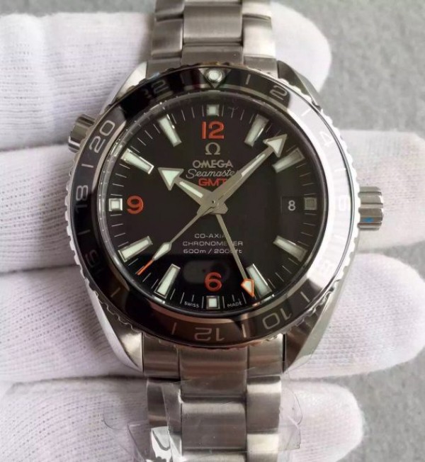 Omega Planet Ocean SS GMT Black Dial Orange Markers SS Bracelet A8605