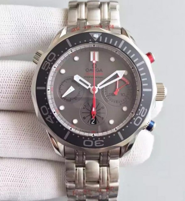 Omega Seamaster 300m Diver ETNZ Regatta Co-Axial Chronograph Gray Dial SS Bracelet A7753