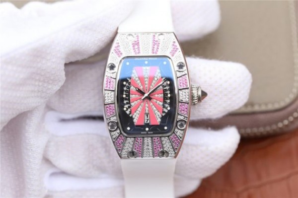 Richard Mille RM 007 Lady SS Diamonds Black Inner Bezel White Rubber Strap 6T51