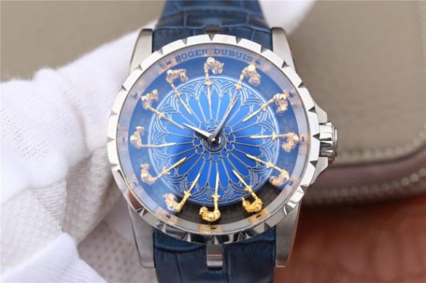 Roger Dubuis Excalibur Knights of the Round Table II SS Blue Dial Leather Strap MIYOTA 6T15