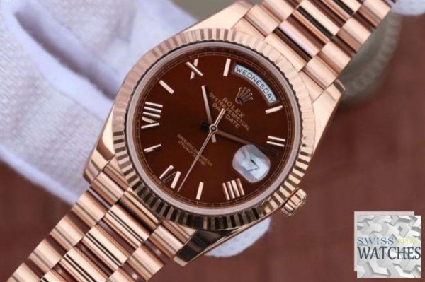 ROLEX DAY DATE BROWN DIAL 18K ROSE GOLD 40MM SWISS REPLICA 228235.9 - gallery