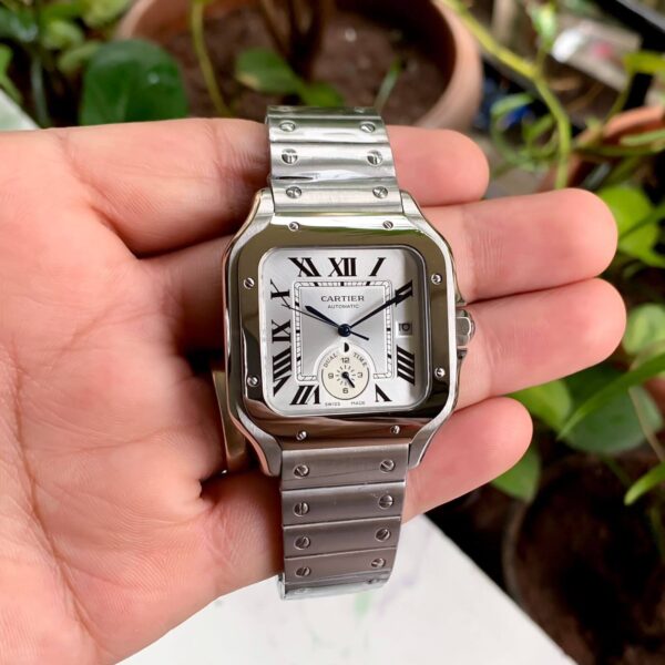 Cartier De Santos Silver Blue Dial Watch - gallery