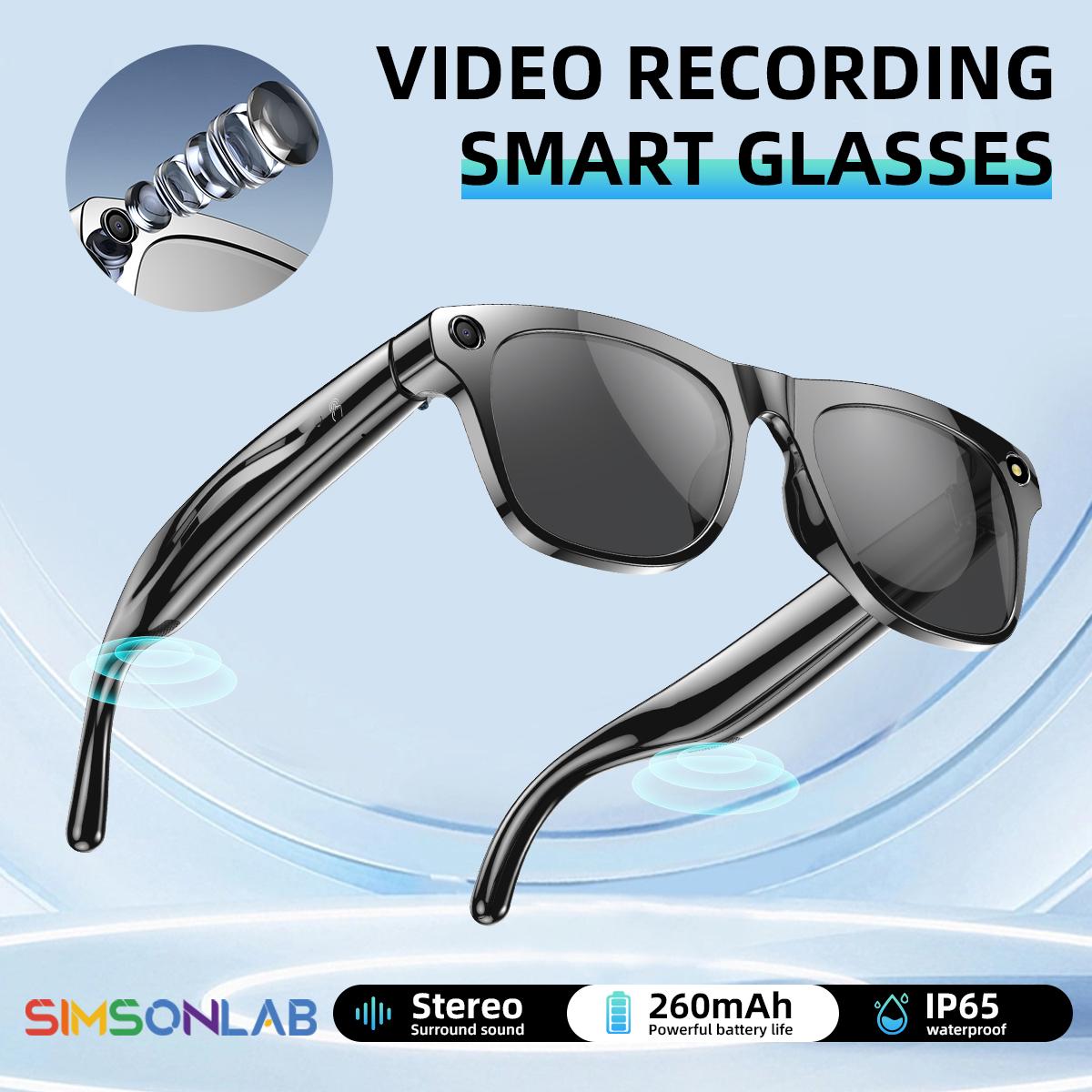 New Smart Glasses Voice Assistant BT Call AI Translation HIFI Headphones HD Anti-shake Camera Lenses Fashion Anti-UV Sunglasses Bluetooth Local Wearable White