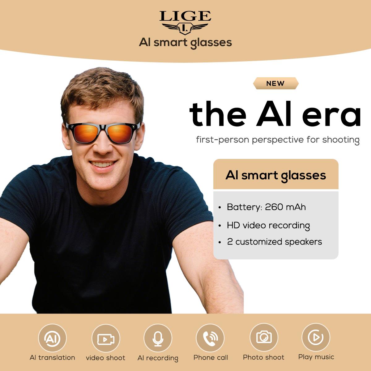 New AI Smart Glasses With Camera Bluetooth Call Voice Assistant Control Navigation Waterproof Smart Sports Wearable Glasses Men Charging Device Local Magnetic Chargeable Black Gold - Image 3