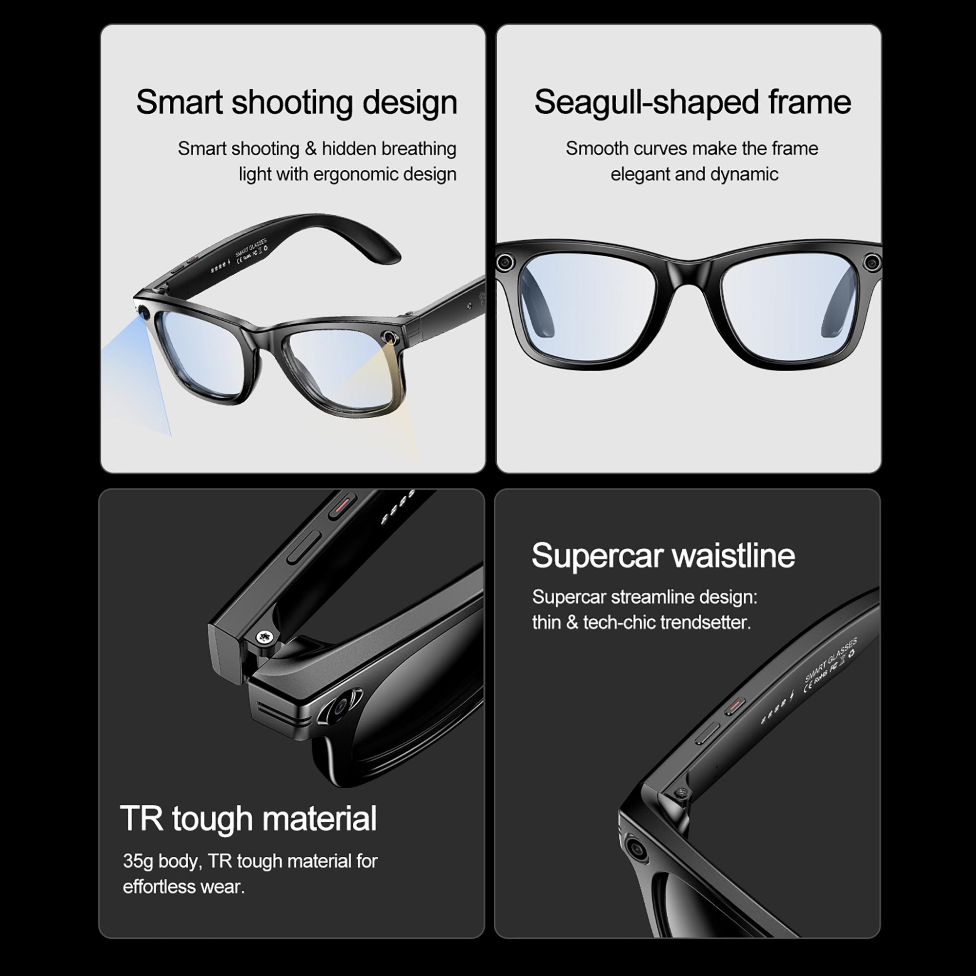 AI Photo Recognition Anti-blue Light Bluetooth Call Men Women Smart Glasses 720P Take Video AI Chat Music IP65 Waterproof Button Local - Image 2