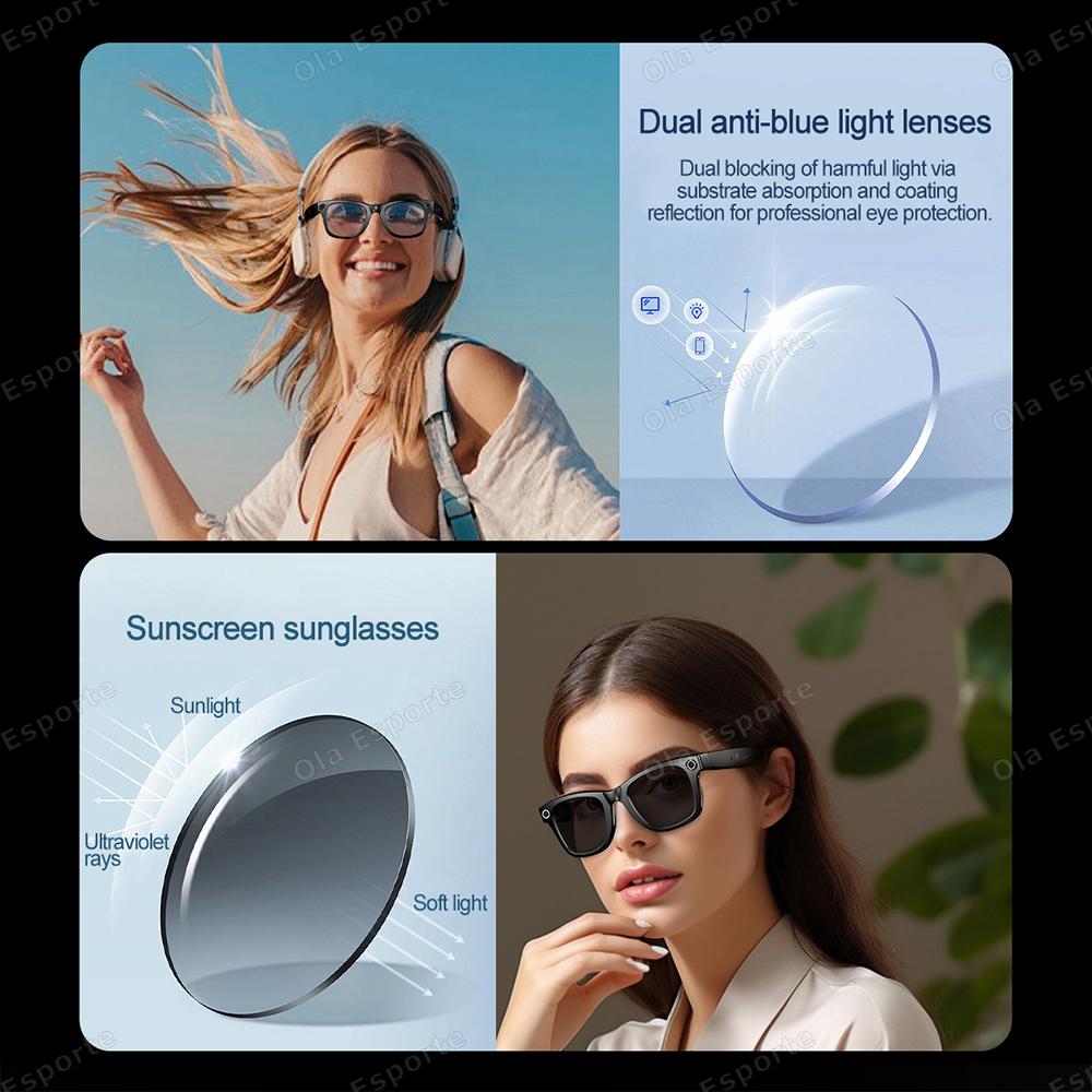 Upgrade Smart Glasses Men AI Language Translation Wireless Music Camera Control Bluetooth Call Sunglasses Sports Women Eyeglass Water Proof Wearable Dustproof Local Black - Image 3