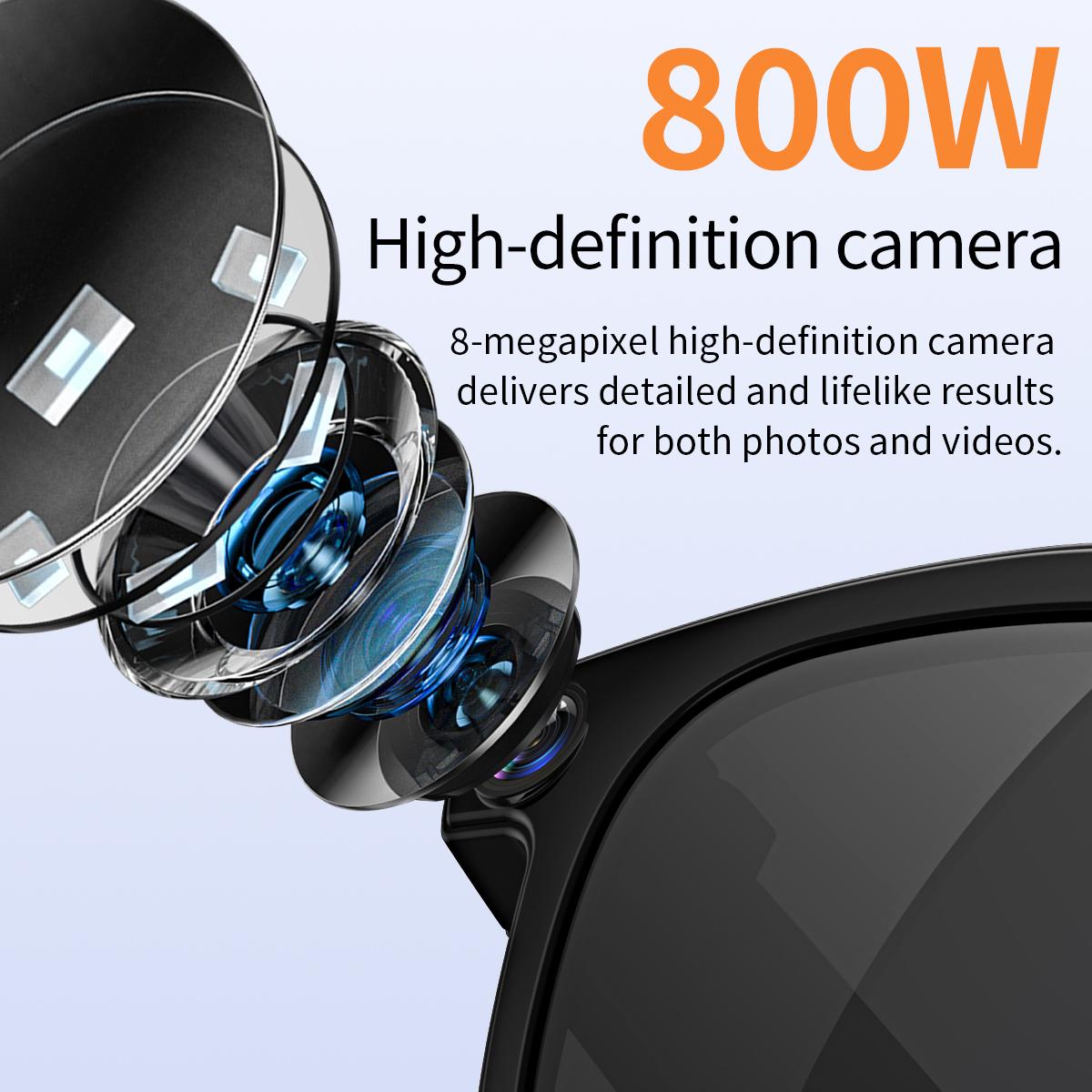 V3 AI Smart Glasses with ChatGPT 8MP Camera Video Recording Bluetooth Calls Voice Wake Music Playback Sunglasses Wireless Durable Remote Wearable Black