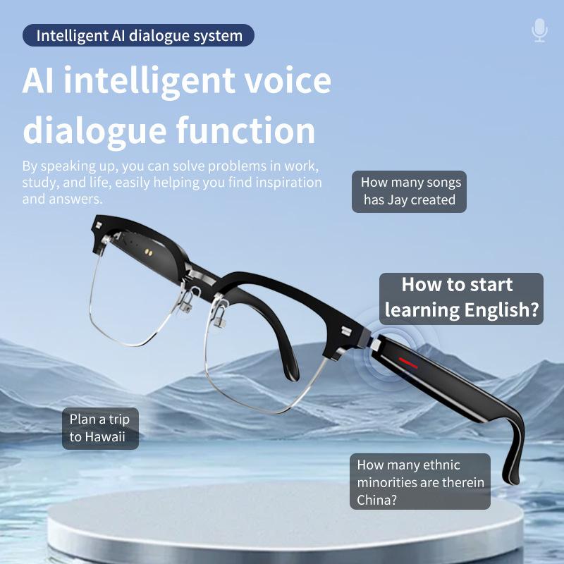 AI Real-time Translation Smart Glasses Wireless Bluetooth Call & Voice Assistant Touch Control Glasses with Mic Speaker Earphone Automatic Wearable D Style Full Frame - Image 5