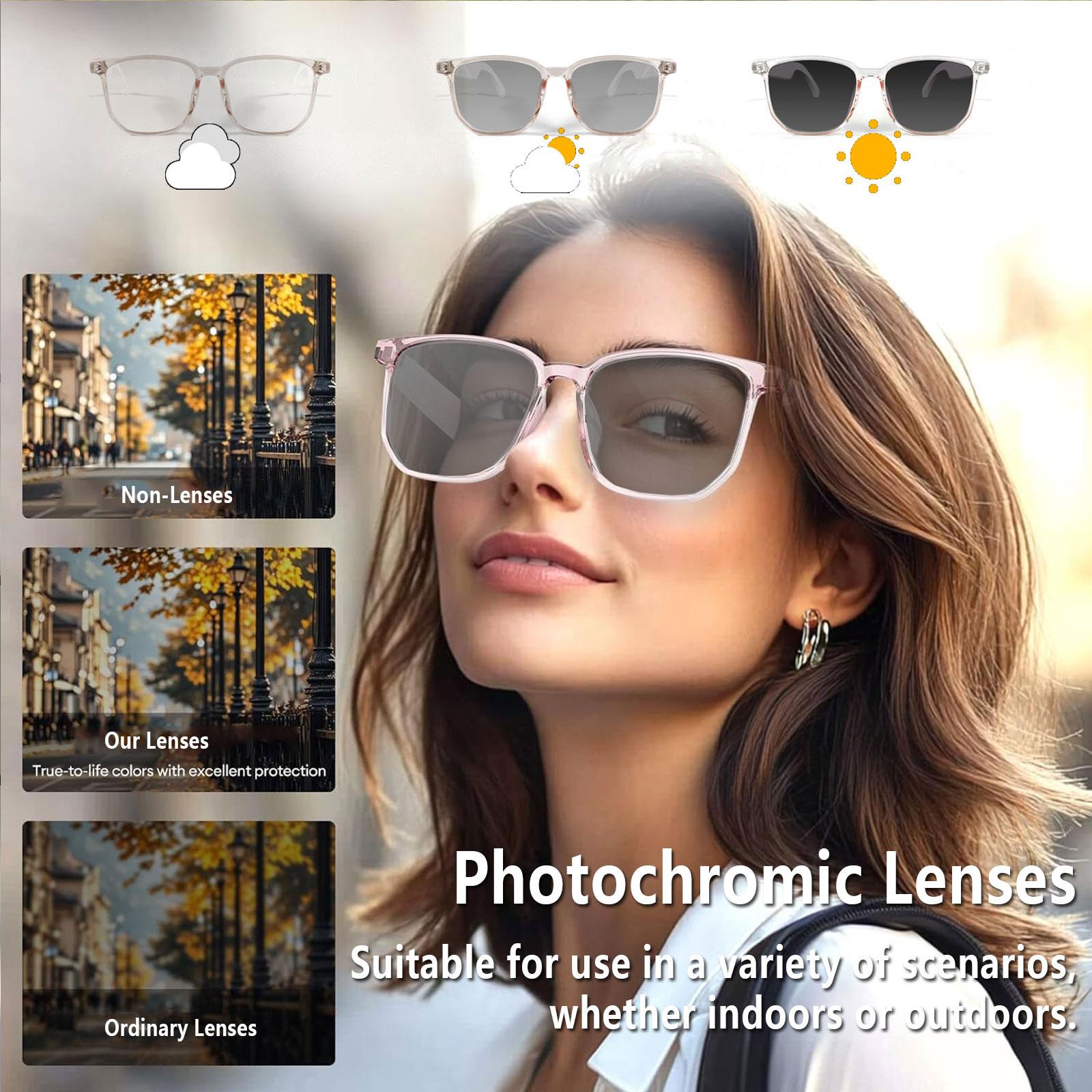 Smart AI translation audio glasses, real-time app translation in over 160 languages, light-sensitive color-changing lenses Wearable White - Image 4