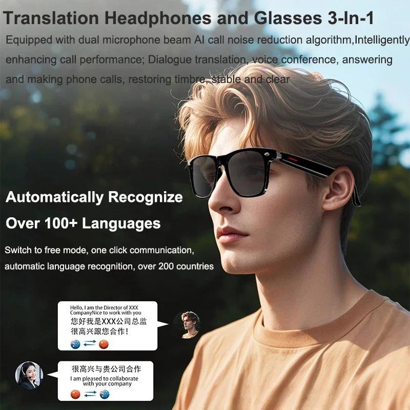AI Real-time Translation Smart Glasses Wireless Bluetooth Call & Voice Assistant Touch Control Glasses with Mic Speaker Earphone Automatic Wearable Water Proof Chargeable D Style Full Frame - Image 3