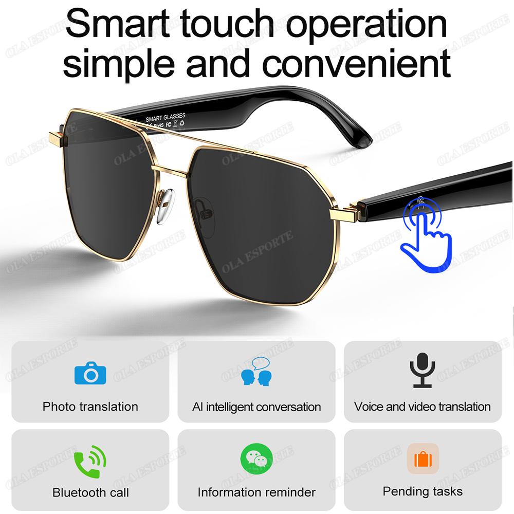 AI Smart Translation Glasses Bluetooth Call Remote Music 163 Video Online Language Translator Voice Note UV400 Sunglasses 2025