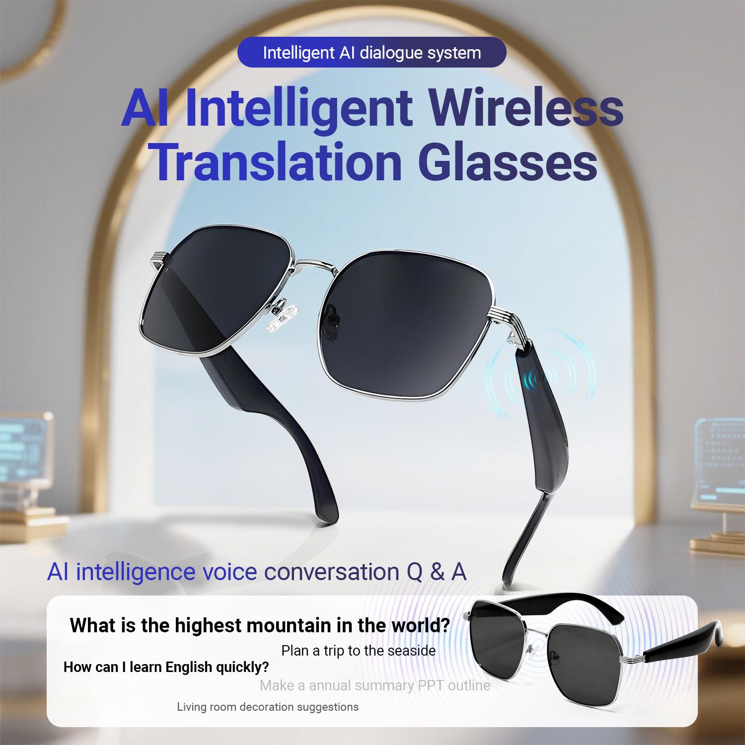 GY200 Smart Glasses 100+ Online Language AI Automatic Dialogue Translation Bluetooth Glasses With Speaker Sports UV Protection Magnetic Water Proof Android Device Remote Wearable Wireless Chargeable Pink
