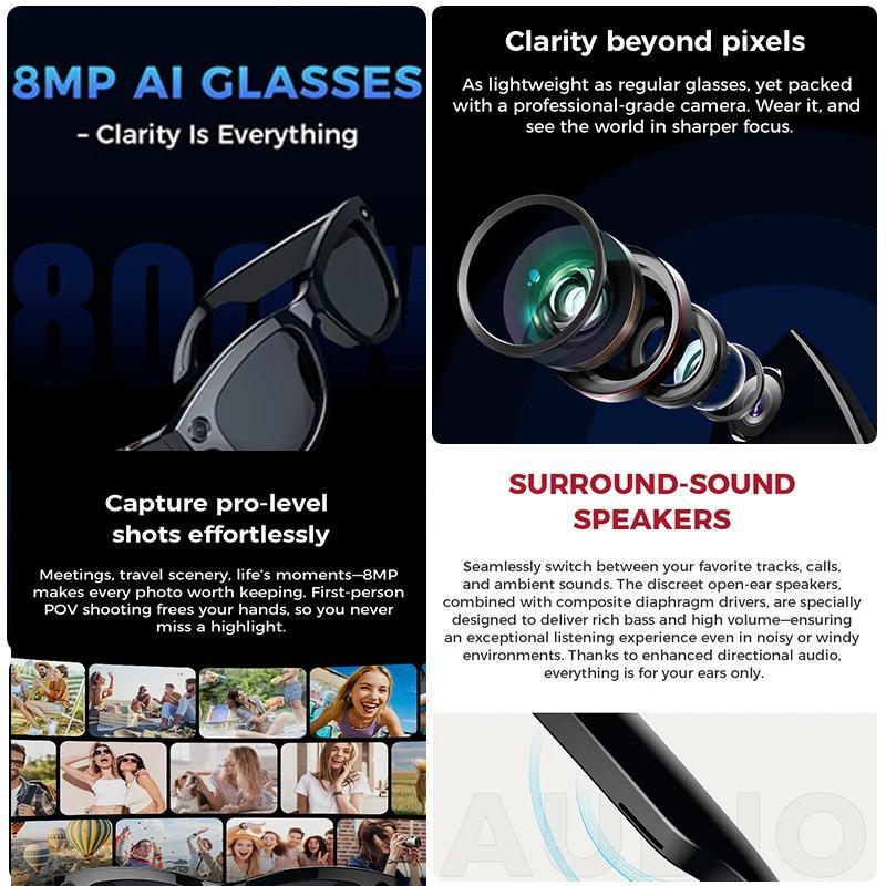 2025 New AI Translation Smart Glasses UV Protective Lenses Bluetooth Call Voice Assistant HD Camera Vedio Music Smart Glasses - Image 2