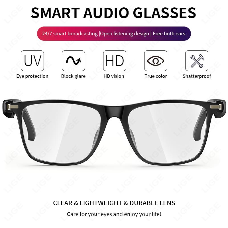 LIGE Smart Glasses Sunglasses Bluetooth Call Outdoor Sport Headphones Blue Light Waterproof Anti-UV Eyeglasses For Men Women New Wireless Adjustable - Image 4