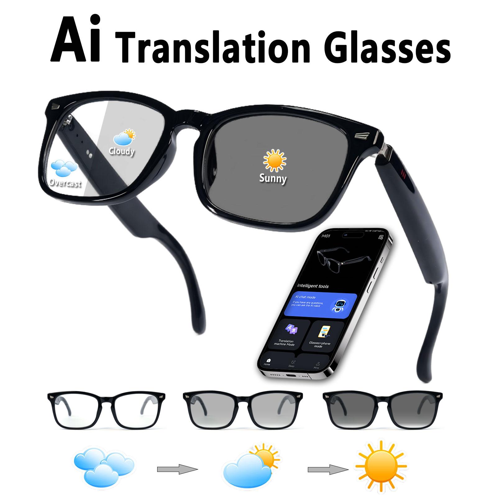 Smart glasses, app translation, color-changing lenses, high-definition voice calls, Hi-Fi music quality, open-ear audio glasses.