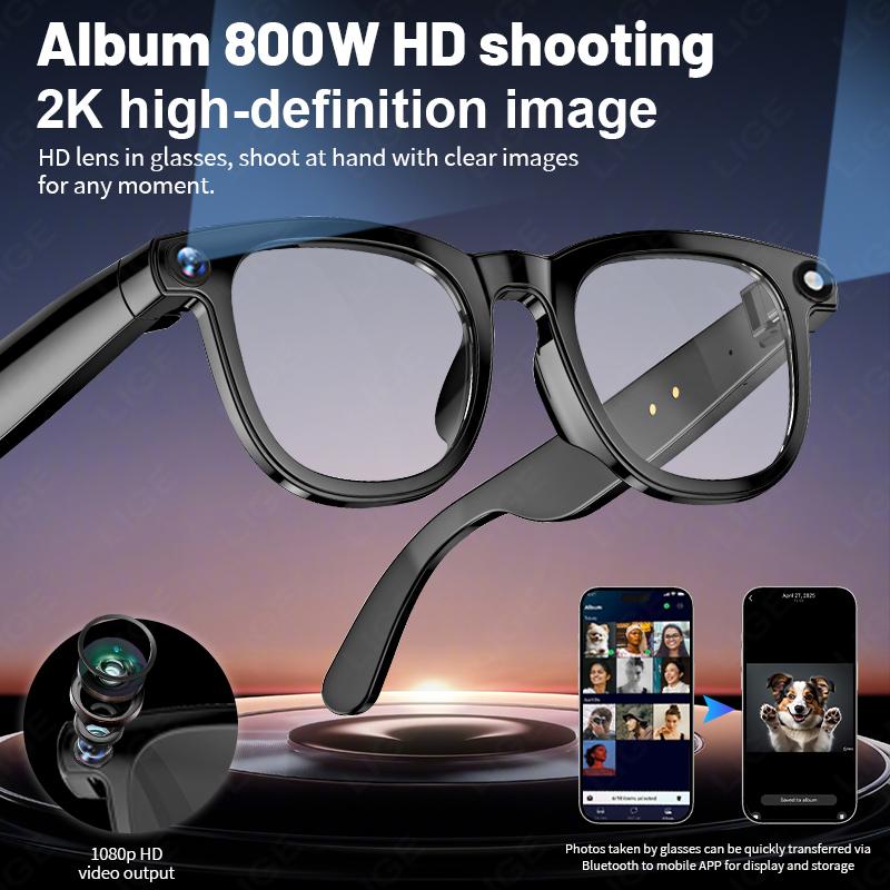 LIGE AI 800W Camera Smart Glasses 1080P HD Video Recording Translation Object Recognition Bluetooth Call Music Sunglasses Lenses - Image 2