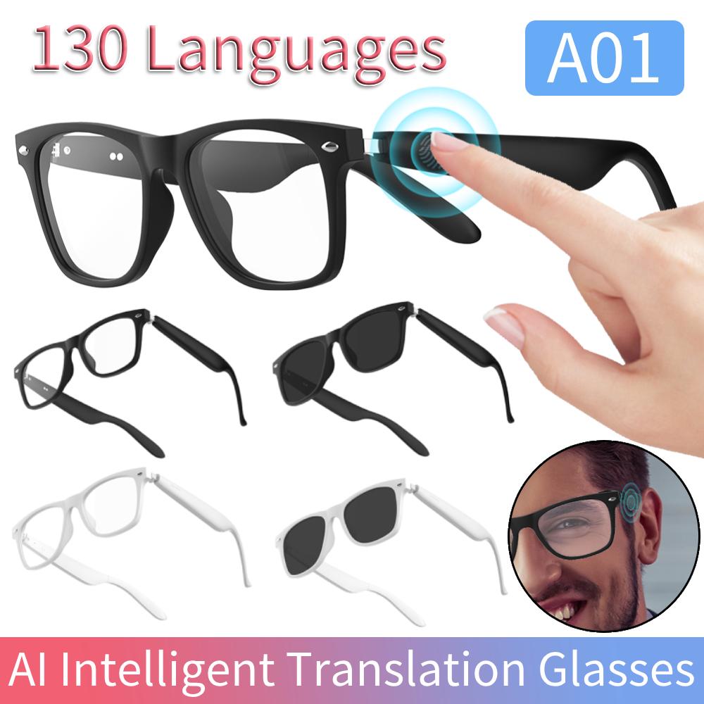 A01 AI Intelligent Translation Glasses 130 Languages Wireless Headset Sunglasses Built-in Mic Speakers Sports Driving Sunglasses