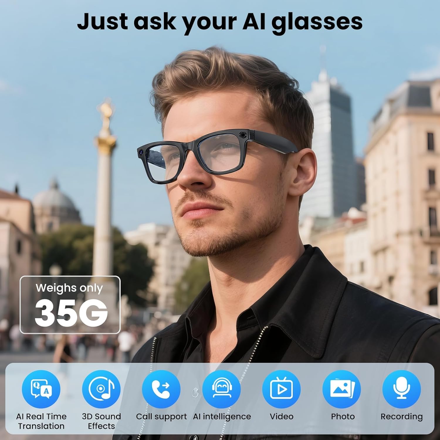 New Smart Glasses 8MP HD Camera AI Glasses Camera Photo Video Recording Translation Waterproof Anti-blue Camera Glasses Man Wome - Image 3