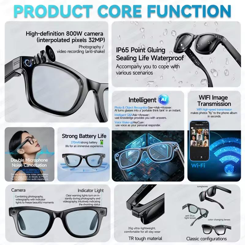 Unboxing and Review: The 800W Pixels AI Smart Glasses with Camera Sunglasses Video Recorder Take a photo Translation HD Call Anti-blue Glasses Man Women Experience