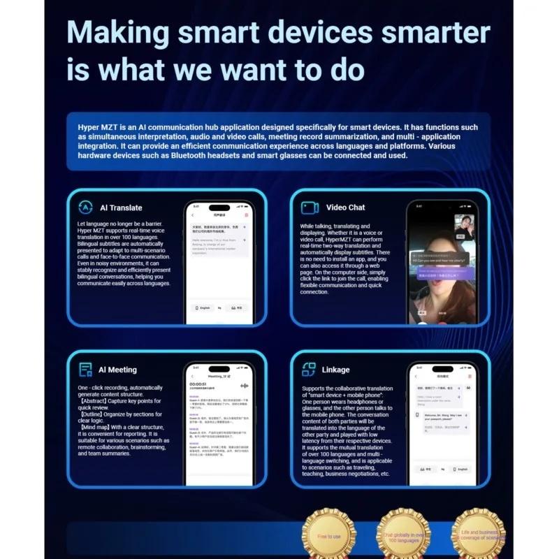 Smart Glasses with AI Translation, Supporting 100+ Languages, Make and Receive Calls, Provide Music Playback, Noise Reduction, Lightweight, TWS Compatible Glasses, Suitable for Men and Women, Introduced in 2026