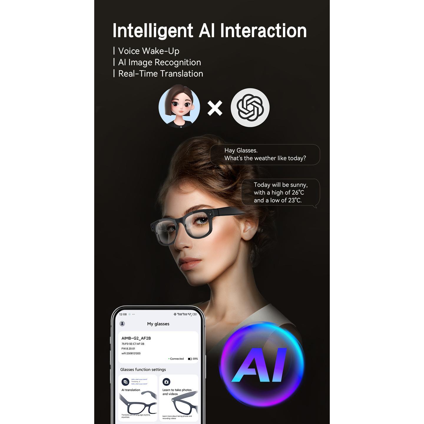 Smart Glasses with Camera, AI 6K, Bluetooth, Multi-Function Calling, Voice Assistant, Music Player, Translation, Photochromic Glasses, New