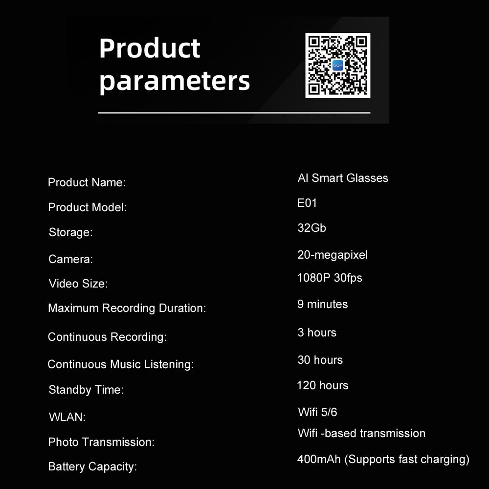 1080P HD Photography 500W GTP Sony Anti-Shake Shooting Bluetooth Voice Assistant AI Translation AI Recognition Video Glasses