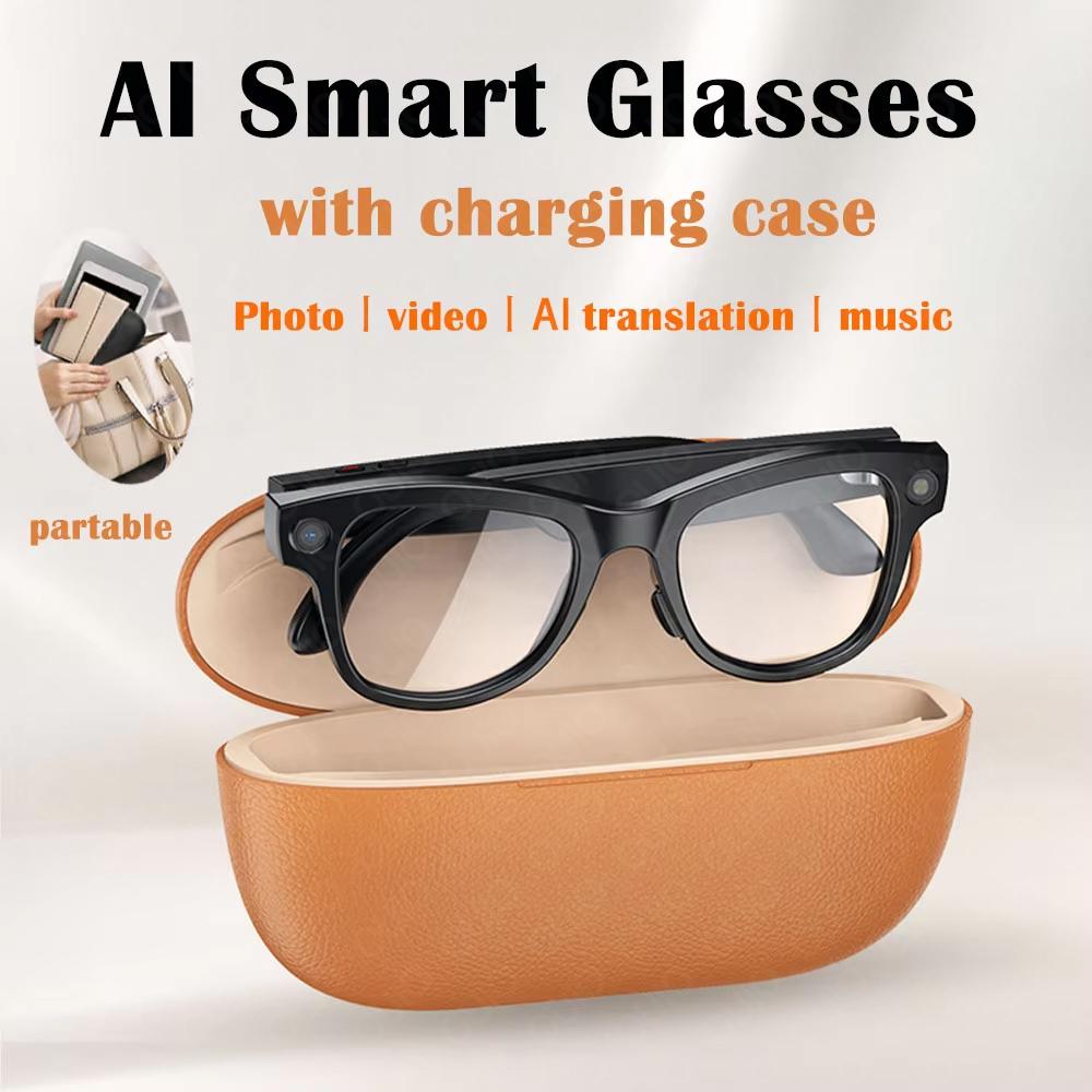 AI Smart Glasses, M02, 8MP Camera, Video Recording, Over 100 Language Translation, Sunglasses, Music Player, with Charging Case, Perfect for Smart Usage
