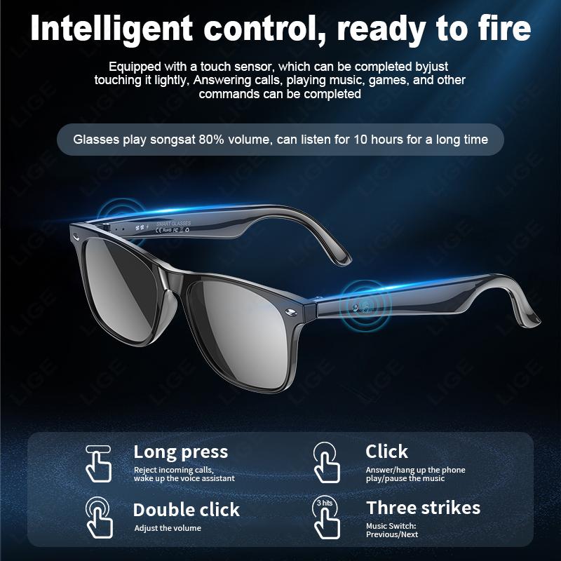 LIGE Smart Glasses AI Intelligent Voice Video Real-time Translation Bluetooth Call Noise Reduction Glasses Sports Music Player