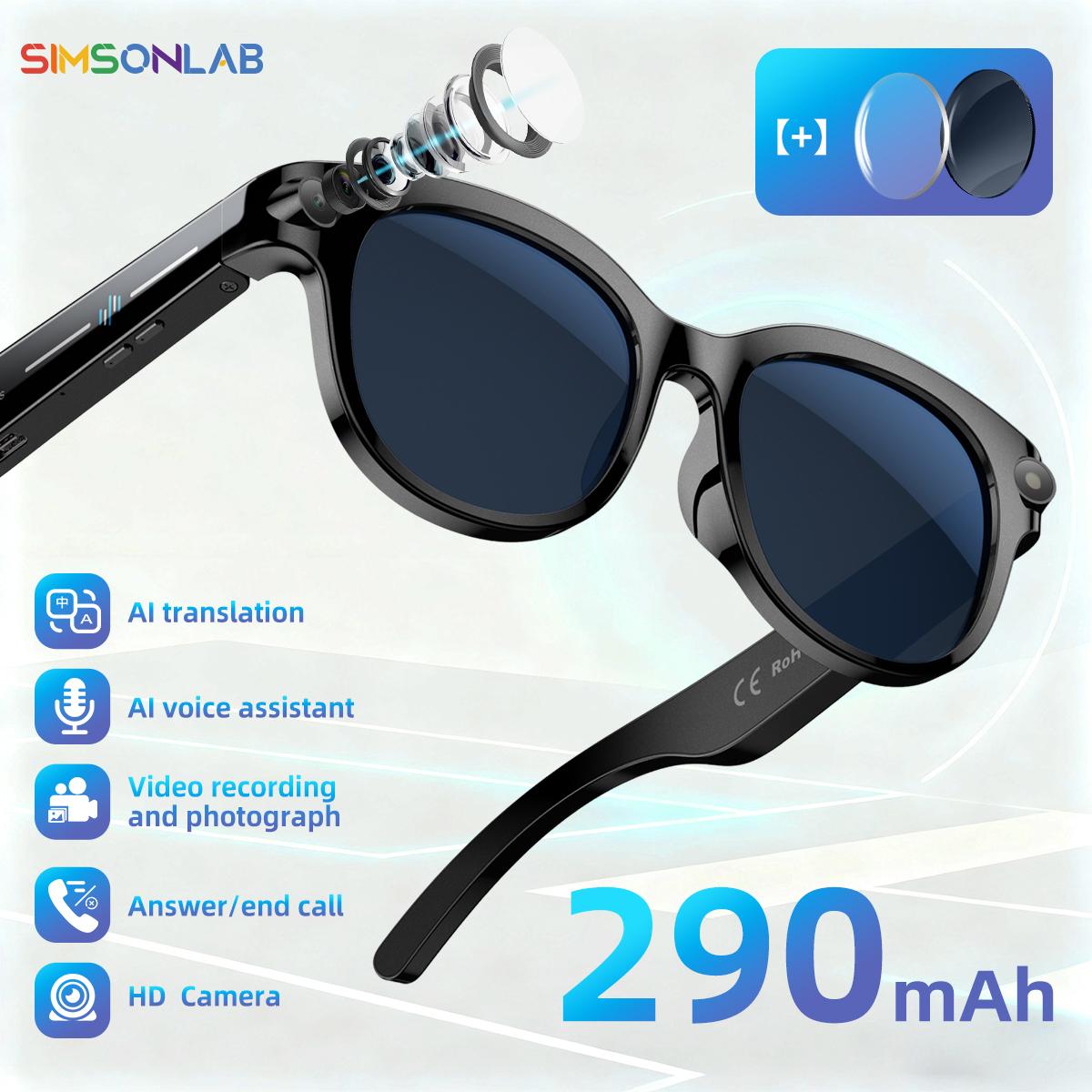 NEW AI Smart Glasses HD Camera LED light AI Translation Dialogue 290mAh Battery Meeting Video Record Outdoor Sports Sunglasses