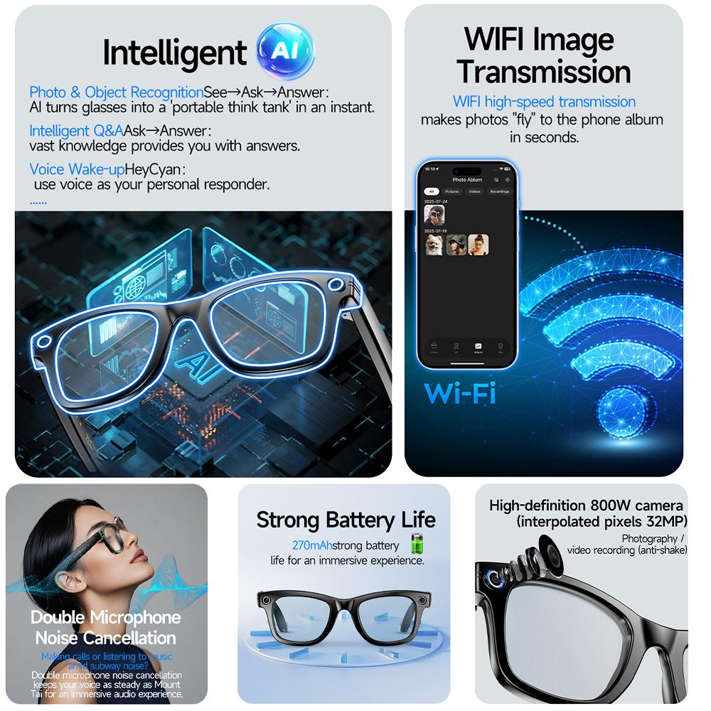 2026 New 800W AI Camera Smart Glasses Color-Changing Men Translation Glasses Waterproof Call Photo Video Recording Sunglasses