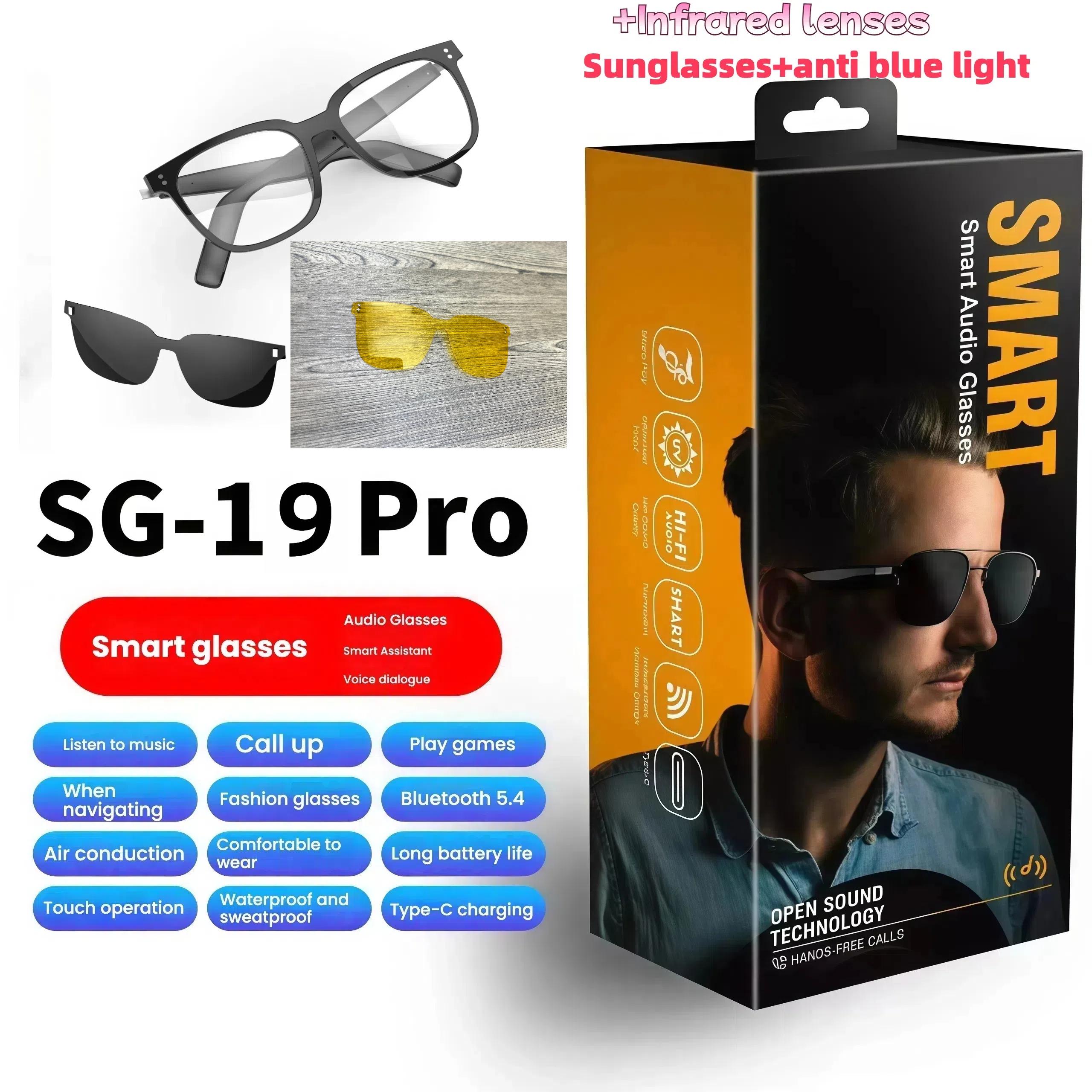 SG-19 Pro All-in-One Sunglasses Clear Lenses Combo with Bluetooth Waterproof Dual Mic Noise Cancellation Smart Glasses 80+80mAh