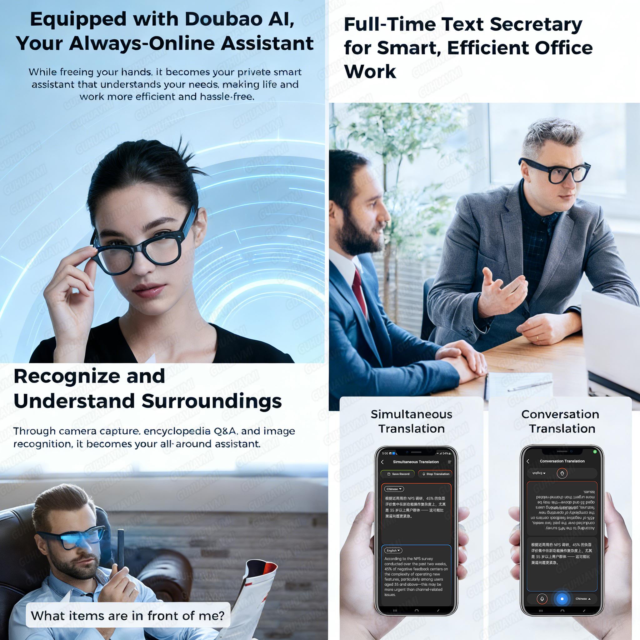 Power Bank Camera, 800W, 3600mAh, Smart Glasses, For Men, Translation in 100+ Languages, WIFI Delivery, Music Player, AI Conversation Glasses, Compatible with iOS, New Arrival