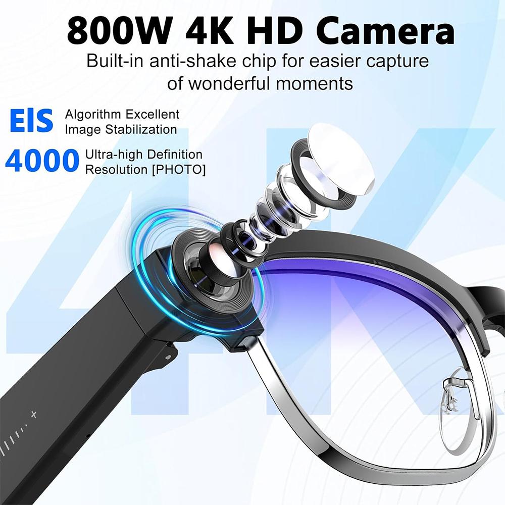 Smart Glasses, 4K HD, with an 800W High-Resolution Video Camera, AI Image Recognition, 4GB, Bluetooth Calling Translation Function, Earphone Capability, 2026