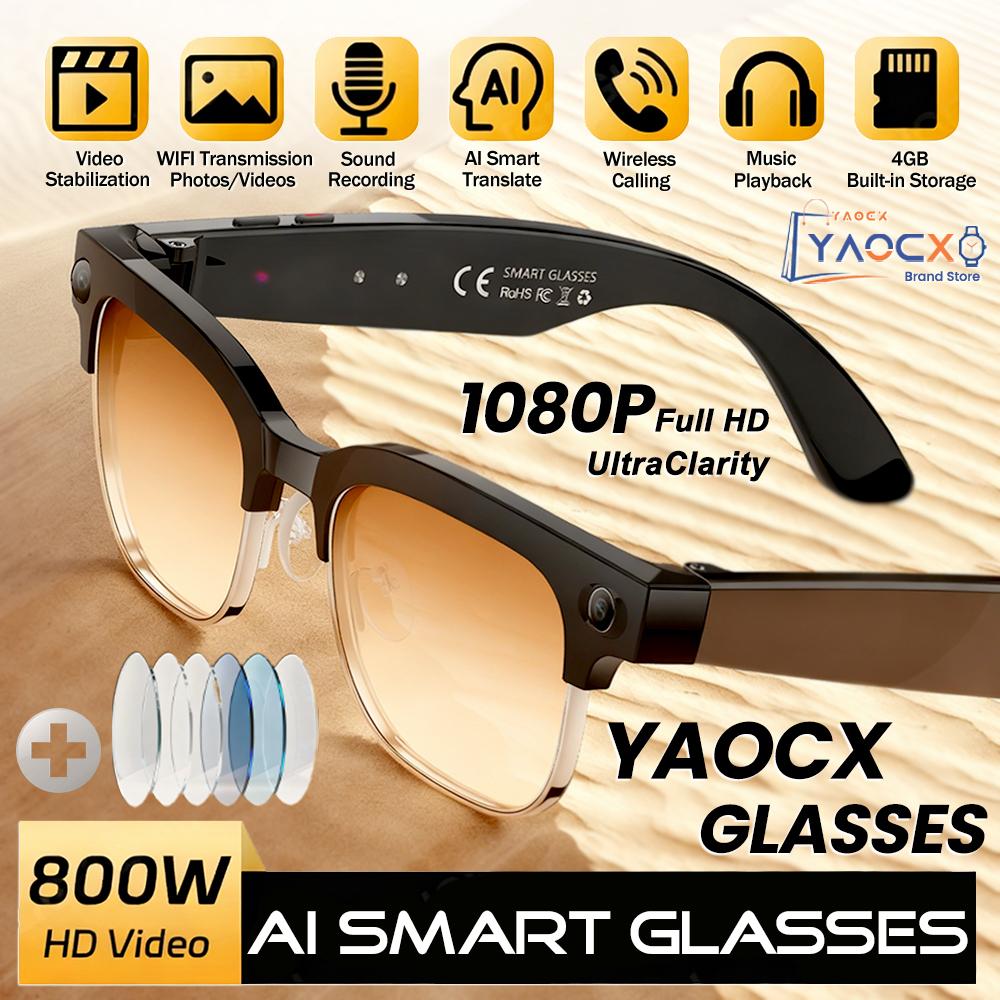 New 1080P HD Smart Glasses With 800W Ultra-Wide Camera Video Recording 4GB AI Photo Recognition Bluetooth Call Translation Voice