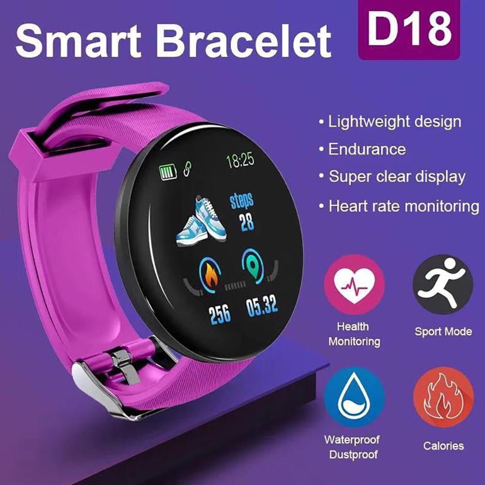 Smart Watch D18, New in 2025, For Men and Women, Bracelet with Heart Rate and Blood Pressure Monitoring, Ideal for Fitness, Sports Smart Band, Compatible with iOS and Android